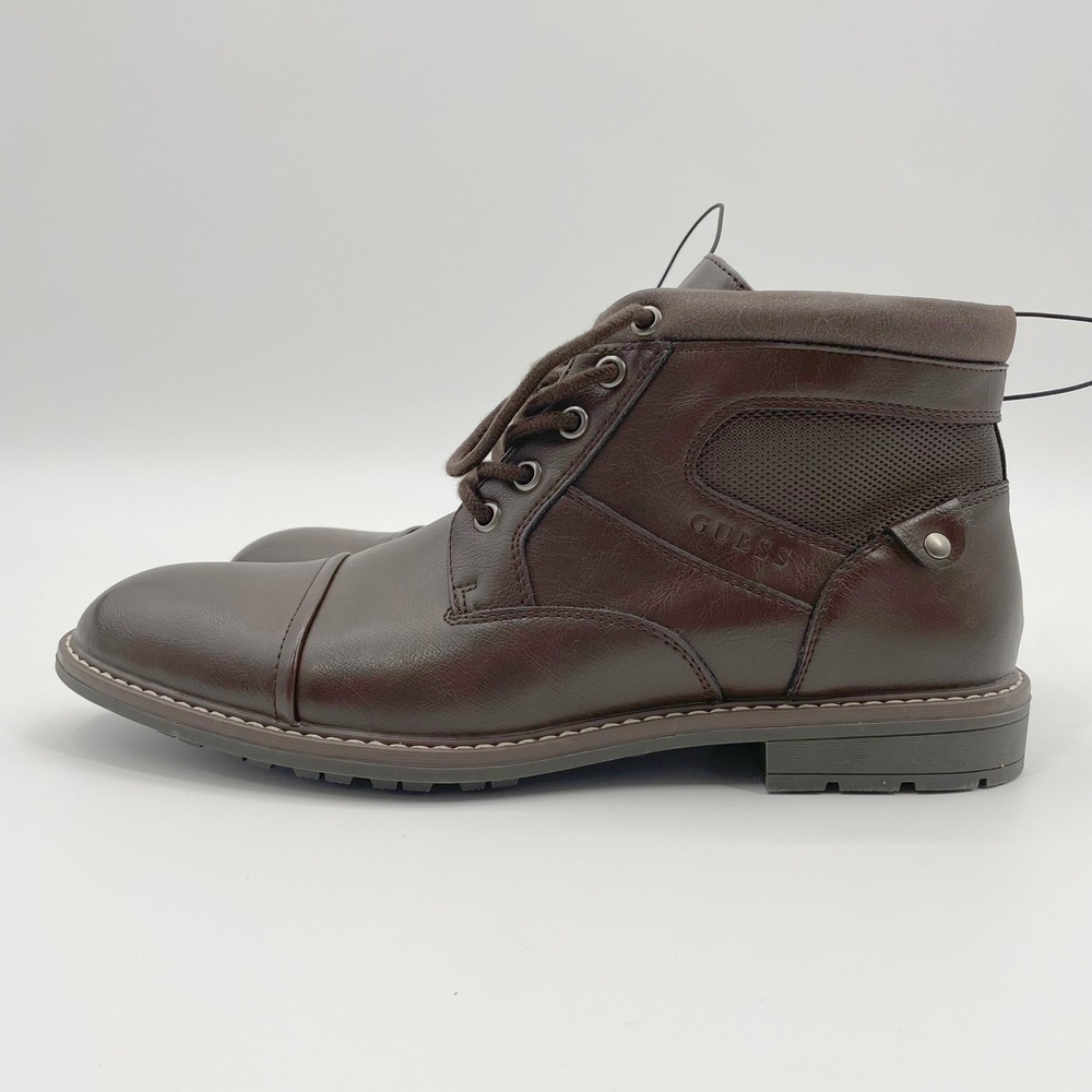 GUESS Men's Dark Brown Cap Toe Lace‎ Up Ankle Boots Size 10M Faux leather NWOB
